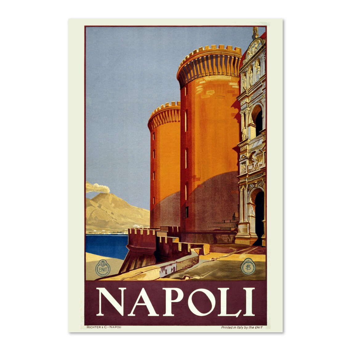 Napoli Vintage Italian Travel Poster Castel Nuovo Vesuvius Bay View