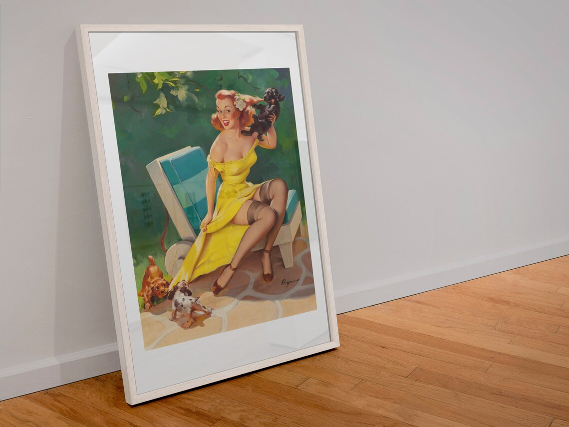 Gil Elvgren Hold Everything Puppy Dogs 1962 Retro Pinup Poster - Image 4