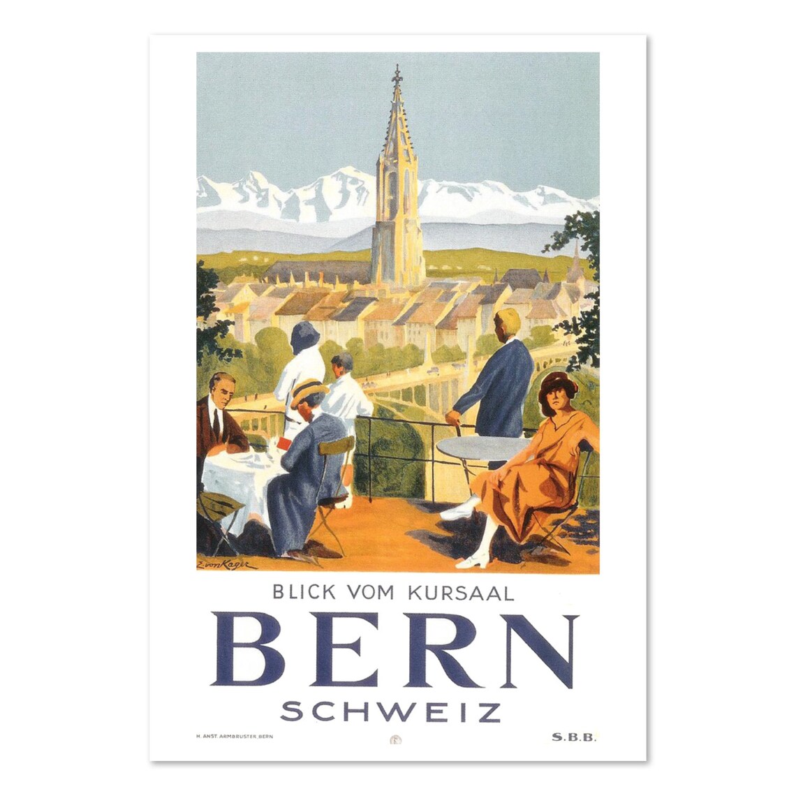 Bern Switzerland Vintage Style Swiss Travel Poster