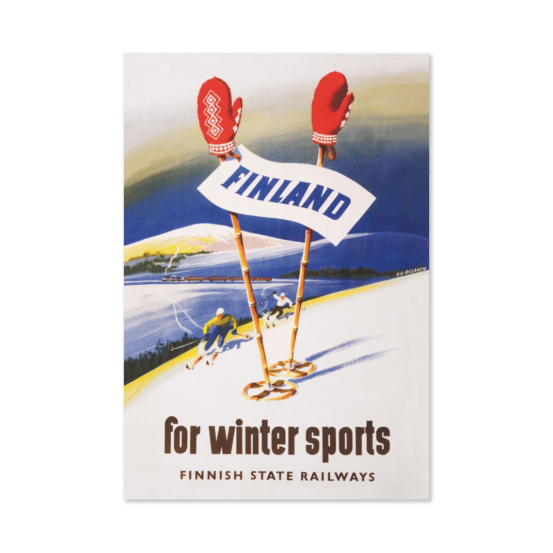 Finland Winter Sports Finnish State Railways Vintage Ski Poster