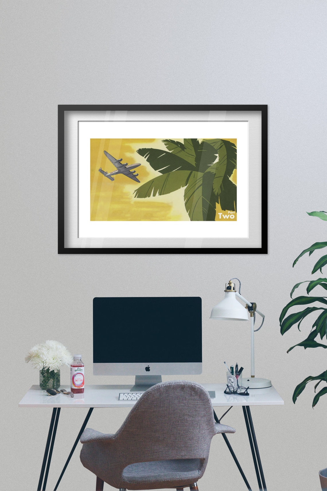 TWA Four Engine Airliner Over Palms in Golden Sky Vintage Print - Image 2