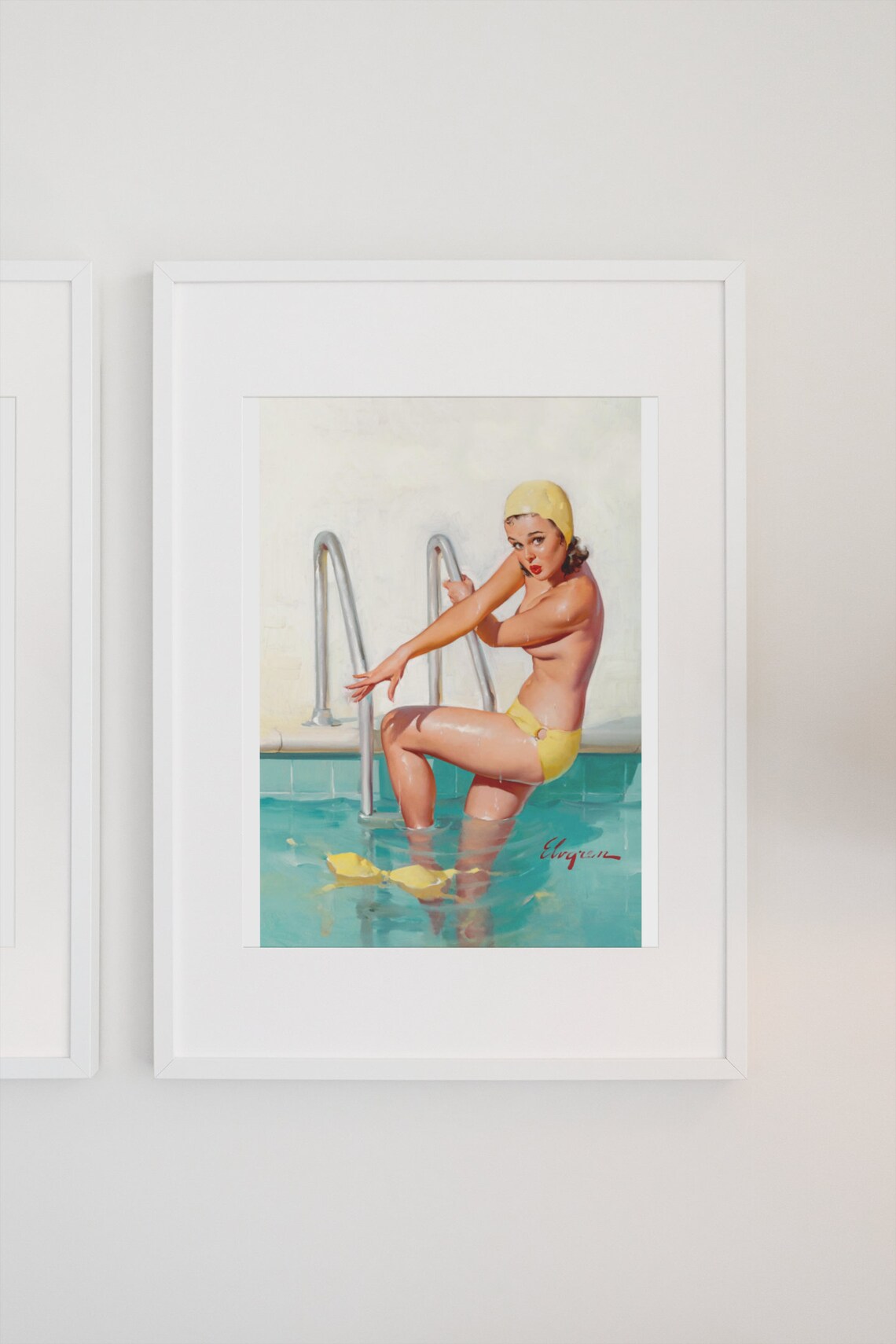 1965 Gil Elvgren Pinup Girl Swimming Poster Print - Image 3