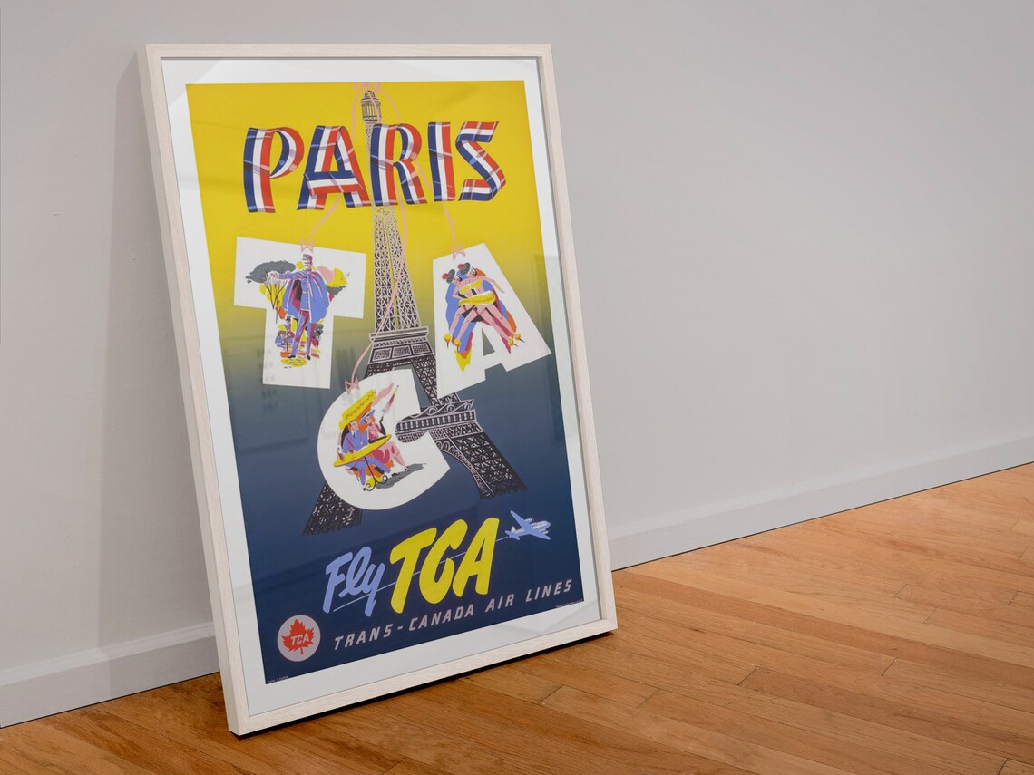 Paris Fly TCA Trans Canada Air Lines Vintage Airline Travel Poster - Image 4