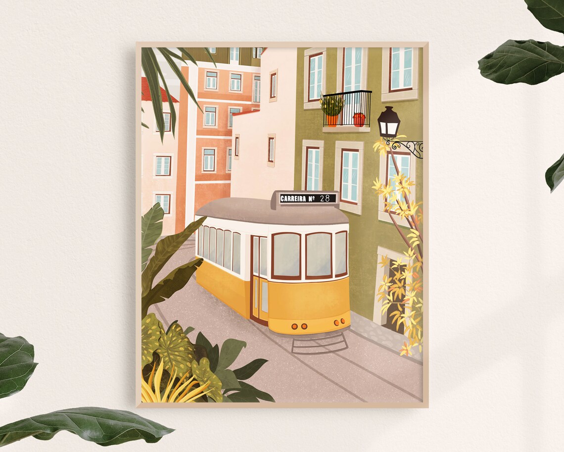 Lisbon Tram Art Print, Portugal Travel Poster