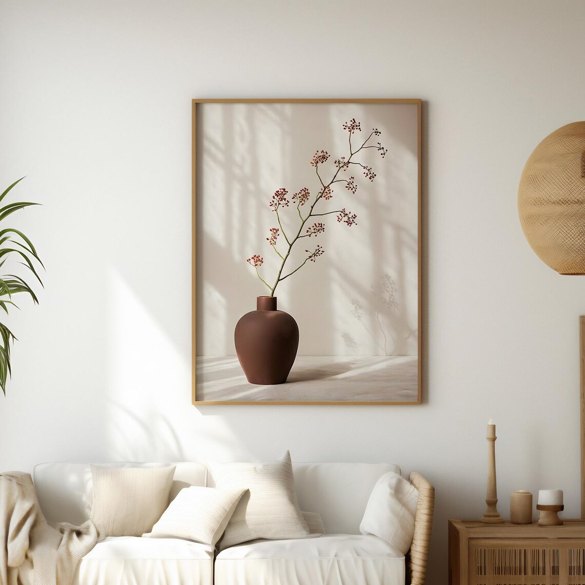 Boho Wall Art Minimal Vase Print With Branch Neutral Botanical Artwork Warm Scandinavian Decor Modern