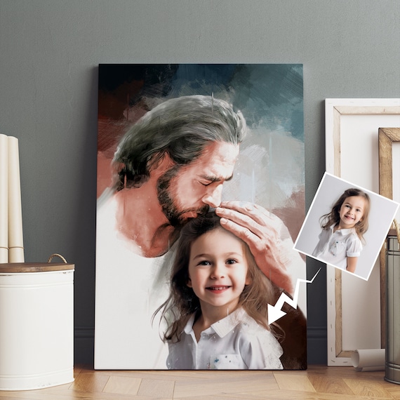 Jesus Blessing Smiling Little Girl Oil Paint Custom Photo Poster