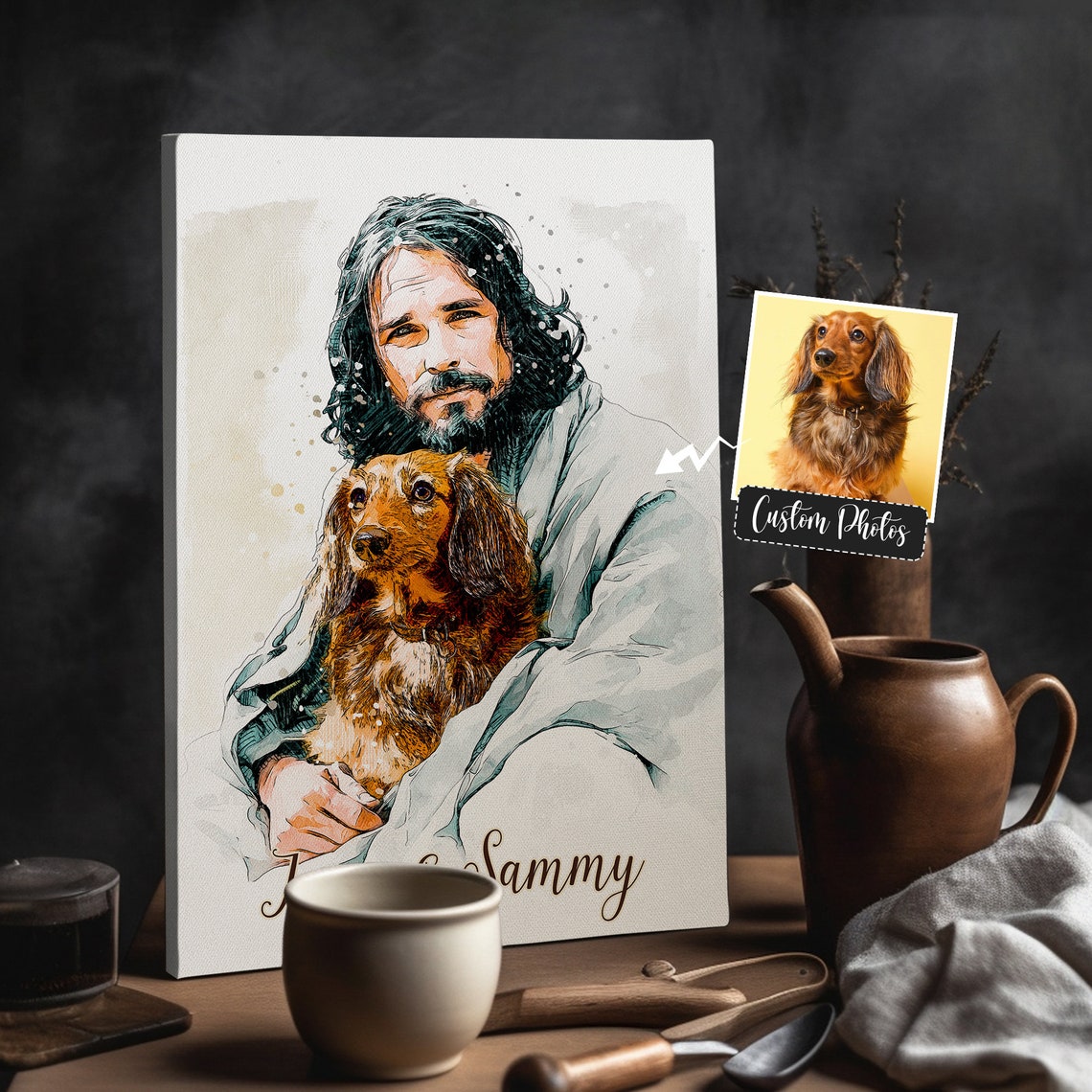 Files Personalized Your Dog Safe In The Arms Of God Jesus Holding Dog Watercolor God And Dog Christ And Dogs Jesus And Dog - Image 6