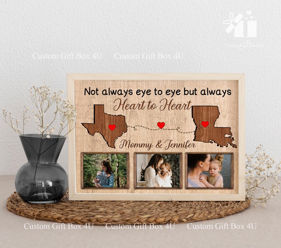 Heart To Heart Long Distance Map Texas Louisiana Custom Mom Poster - Image 6
