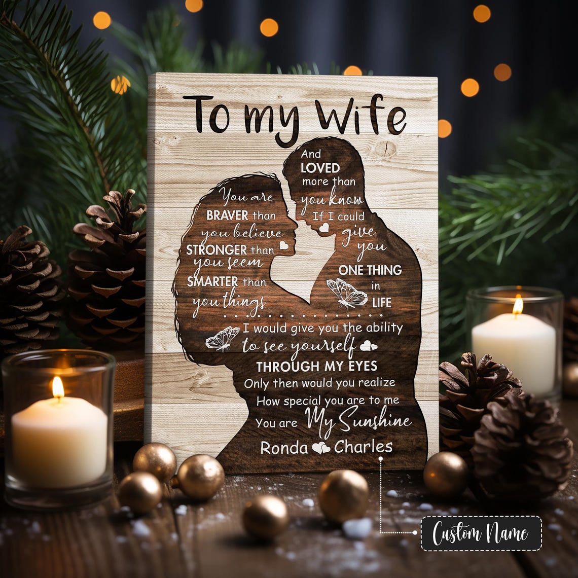 To My Wife Kissing Silhouette Romantic Quote Custom Name Poster