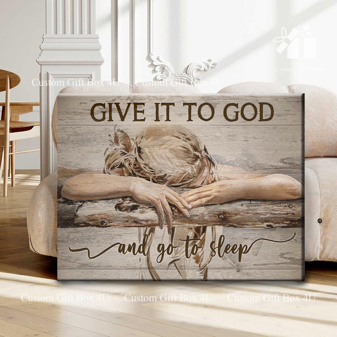 Give It To God And Go To Sleep Resting On Cross Whitewash Poster