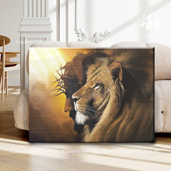 Lion Of Judah And Jesus Crown Of Thorns Profile Christian Poster