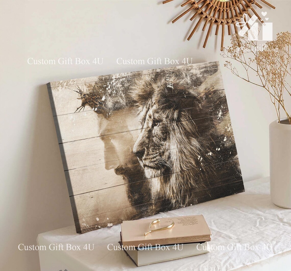 Lion Of Judah Double Exposure Jesus Whitewash Wood Faith Poster - Image 5
