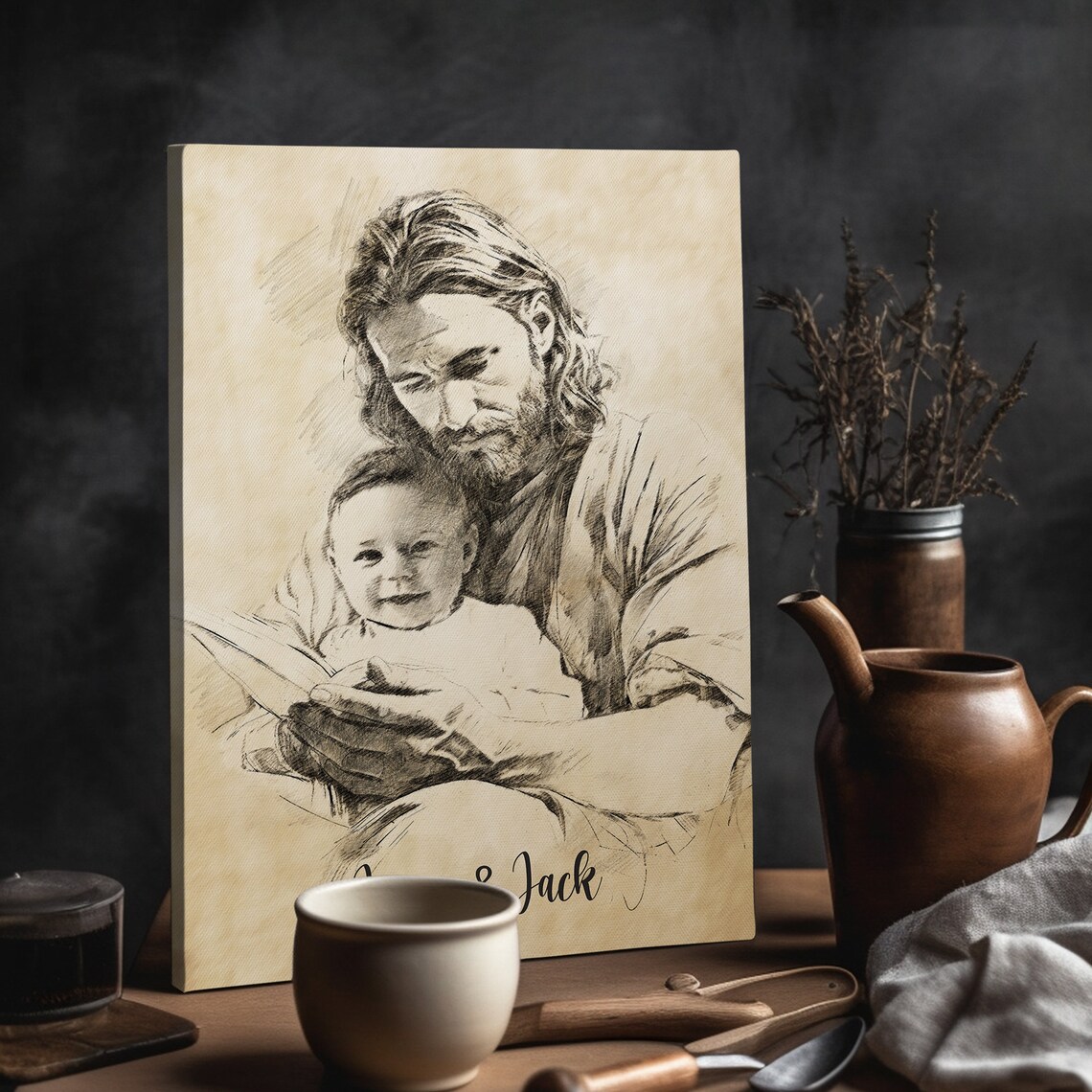 Personalized Child Safe in God's Arms, Jesus Print - Image 3