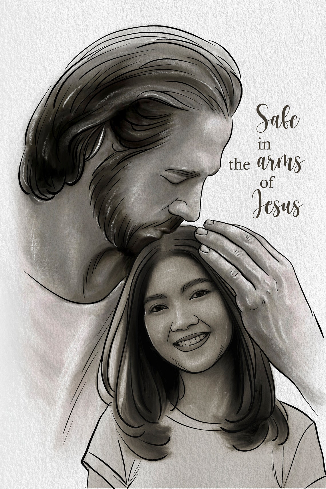 Safe in the Arms of Jesus Pencil Sketch Personalized Memorial Poster - Image 3