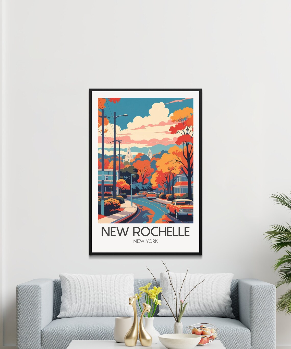 New Rochelle, New York Vintage Retro Travel Poster