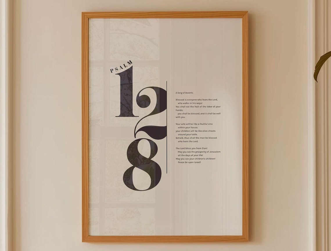 Psalm 128 Full Text Minimalist Bold Numeral Typography Scripture Poster - Image 4