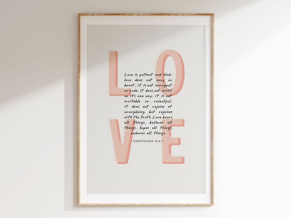 1 Corinthians 13:4-7 Love Is Patient And Kind Pink Nursery Poster Gift