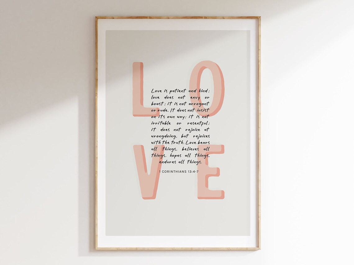 1 Corinthians 13:4-7 Love Is Patient And Kind Pink Nursery Poster Gift