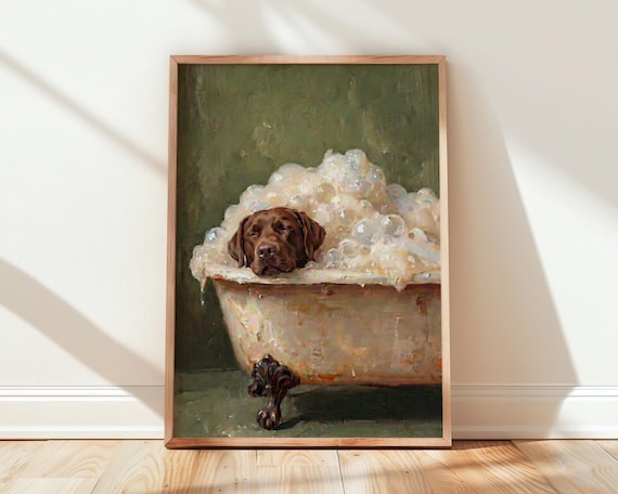 Chocolate Labrador In Bath Print Funny Dog Art