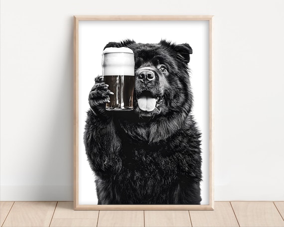 Chow Dog Drinking Beer Poster Or Canvas Lover Decor Alcohol Humor Funny Kitchen Wall Art Owner Gift Home Bar Print