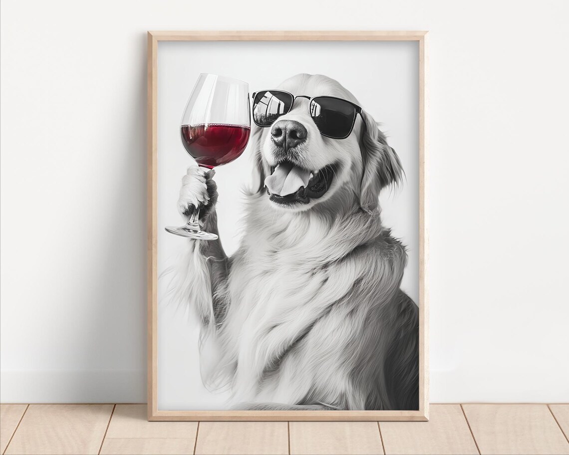 Golden Retriever Wine Humor Kitchen Art Print