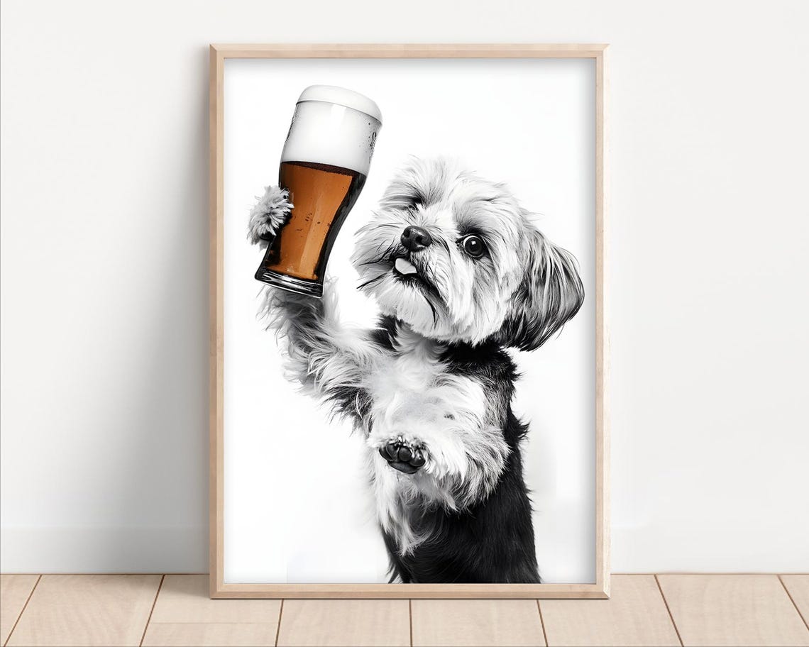 Havanese Dog Raising Beer Glass Funny Bar Decor Animal Poster