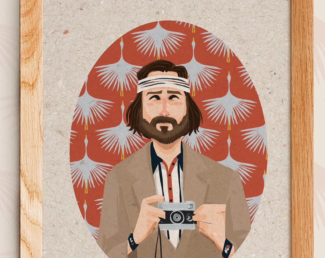 Custom Retro Man Portrait with Film Camera Crane Birds Poster