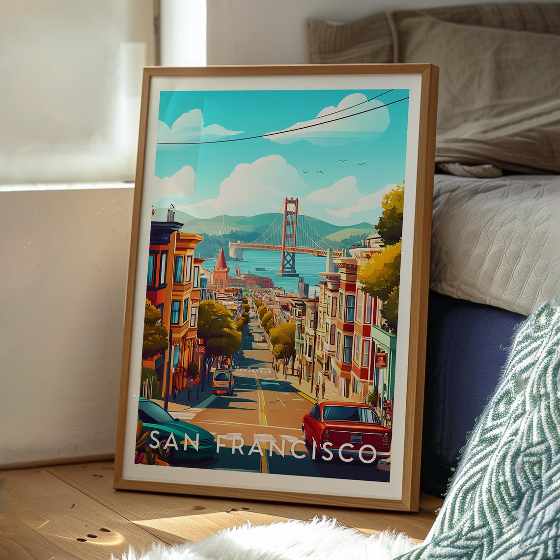 San Francisco Golden Gate Bridge Steep Victorian Street Poster - Image 3
