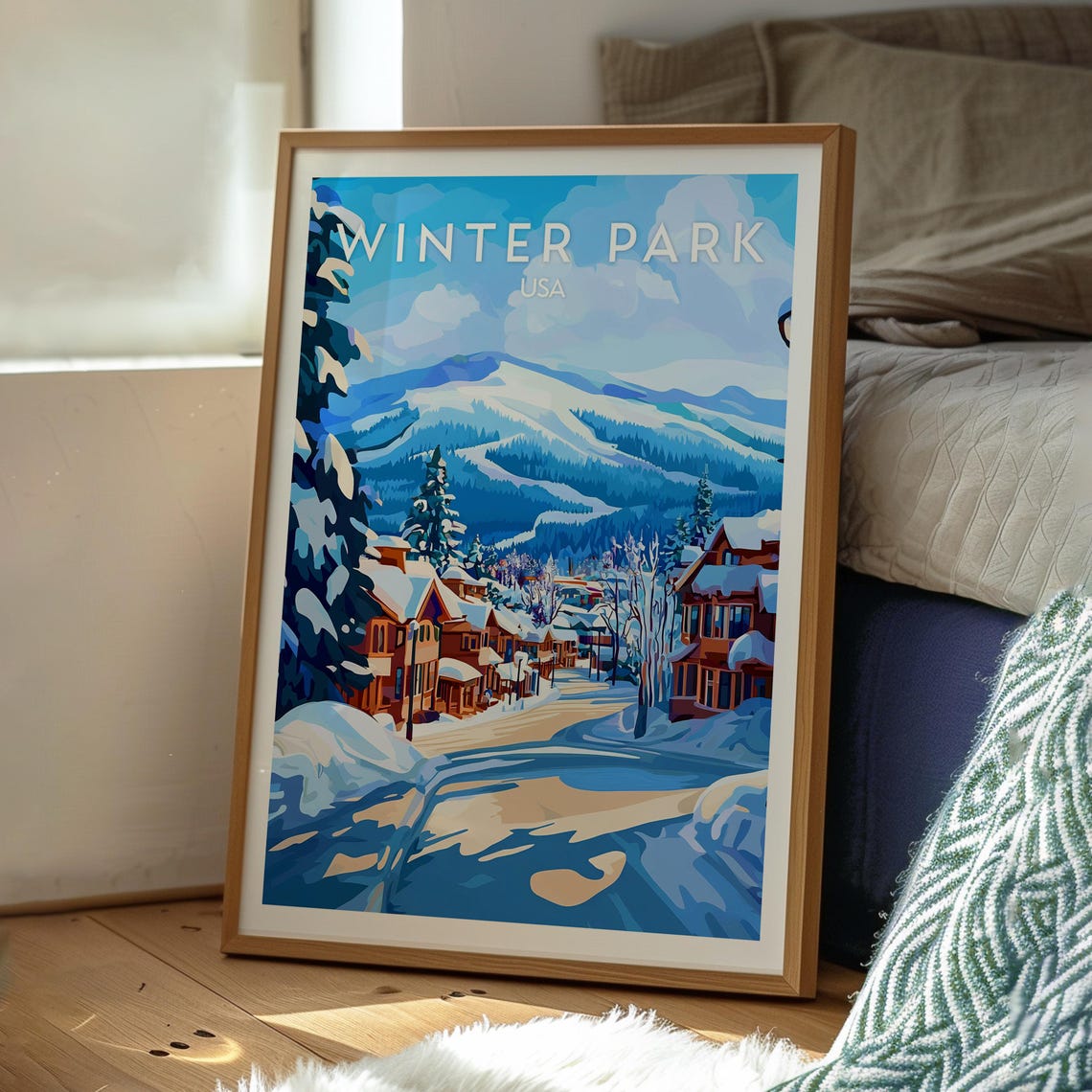Winter Park USA Snowy Main Street Ski Slopes Mountain Town Poster - Image 3