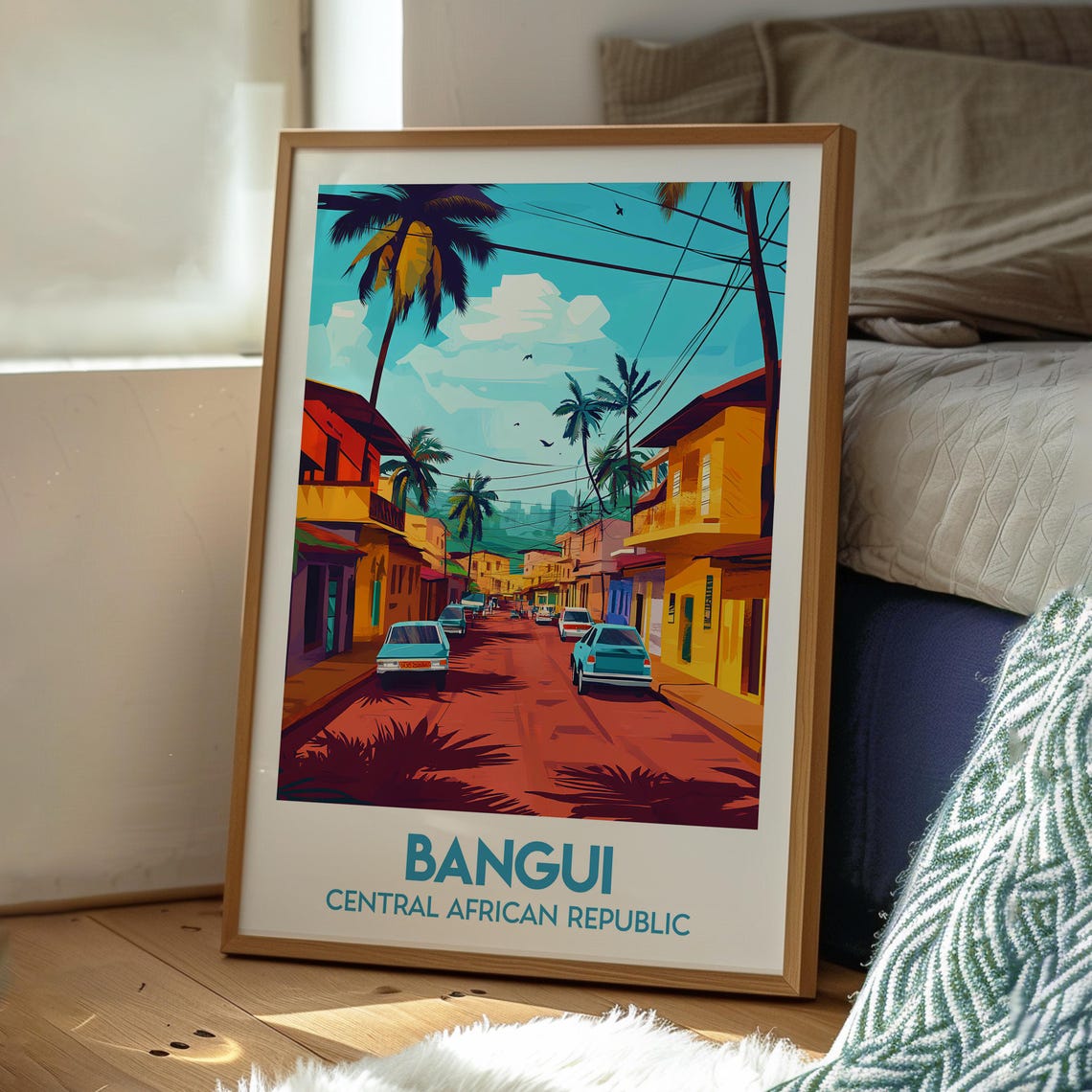 Bangui Central African Republic Palm Street Cars Travel Poster - Image 3