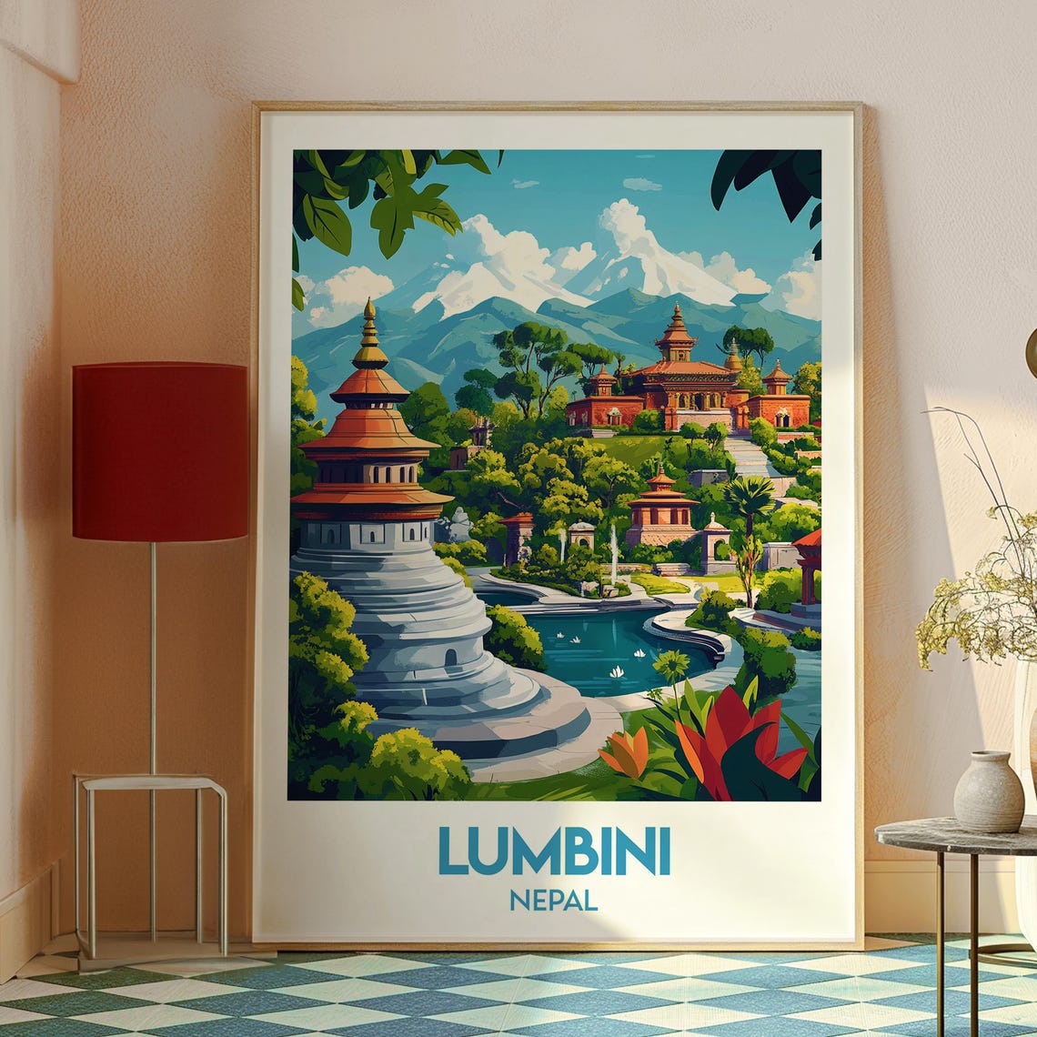 Lumbini Nepal Sacred Temples Himalayan Mountain View Travel Poster - Image 2