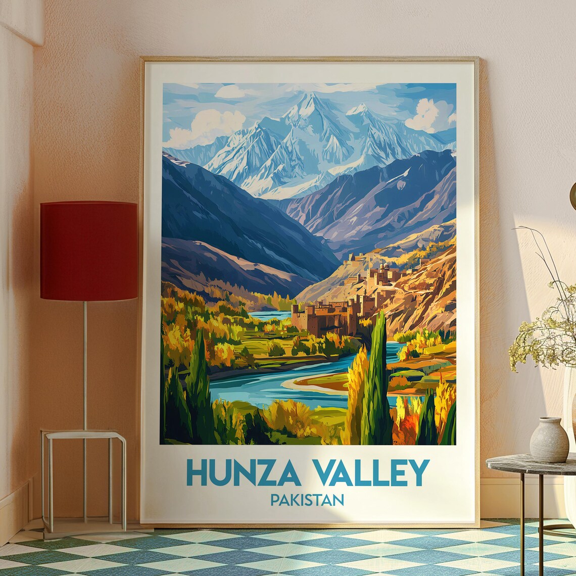 Hunza Valley Pakistan River Fort Autumn Poplars Travel Poster - Image 2