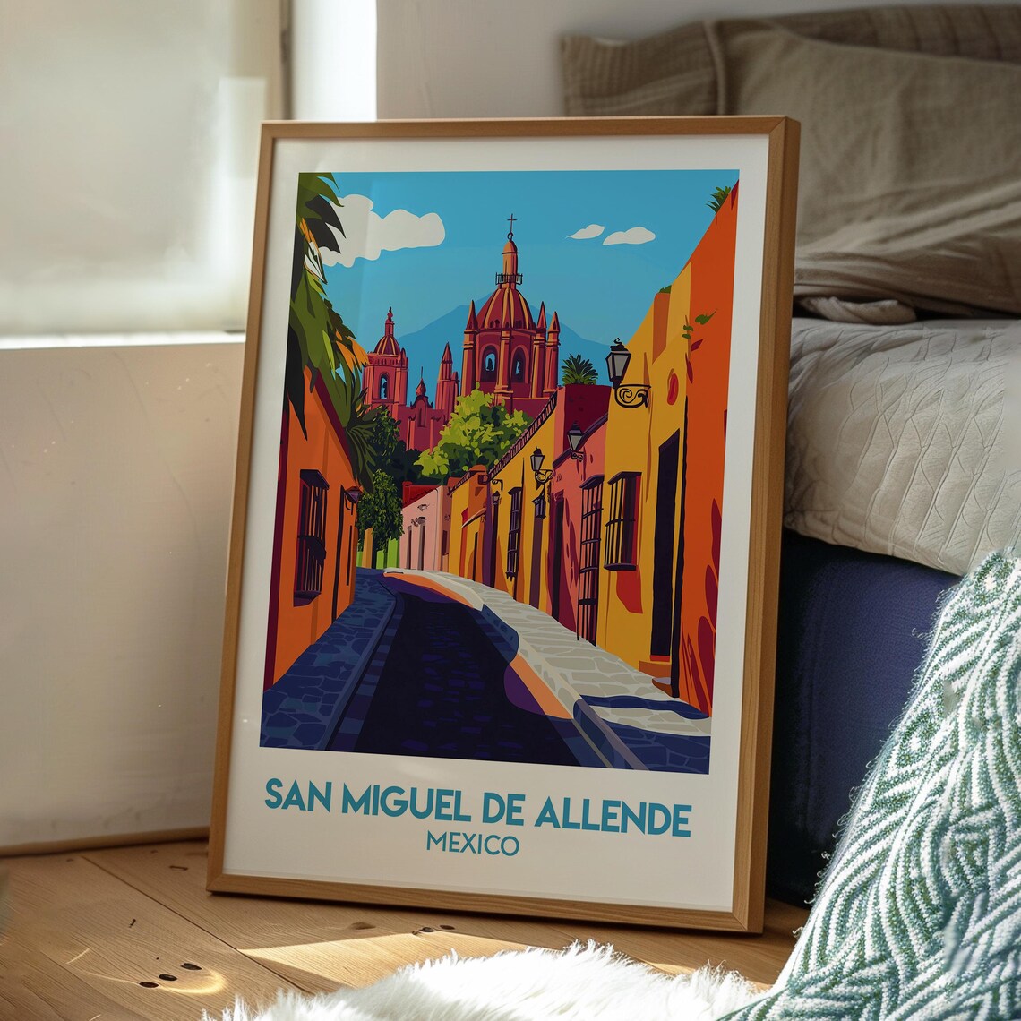 San Miguel de Allende Mexico Pink Colonial Church Travel Poster - Image 3
