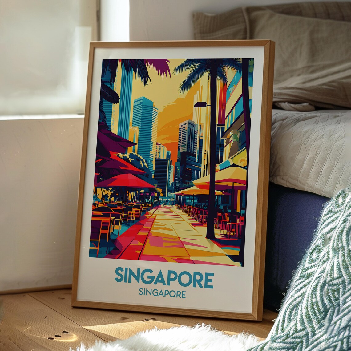 Singapore City Street Palm Trees Sunset Travel Souvenir Poster - Image 3