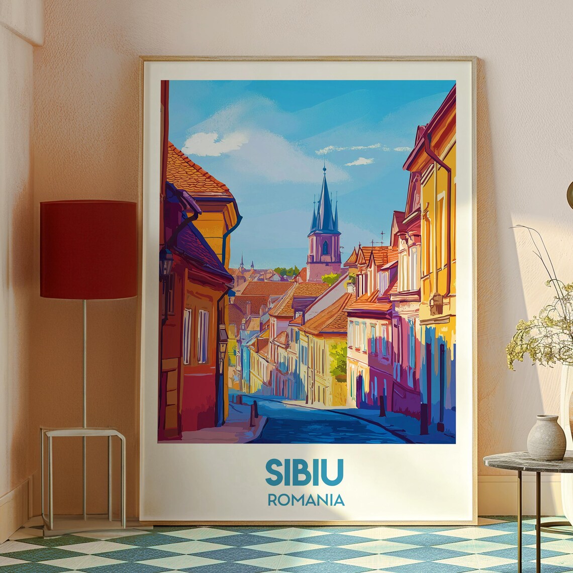 Sibiu Romania Transylvanian Old Town Church Tower Travel Poster - Image 2