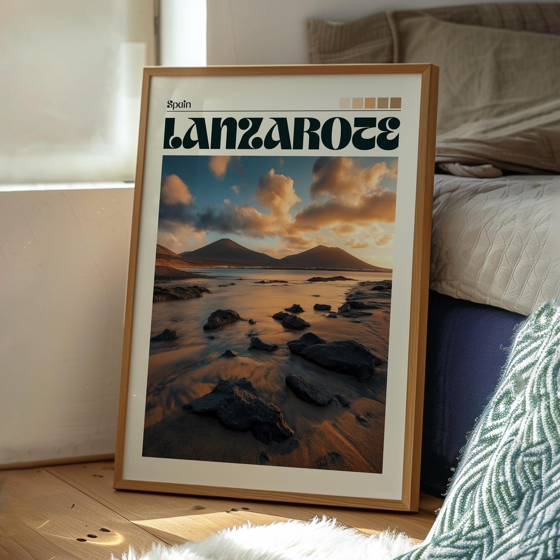 Lanzarote Spain Volcanic Black Sand Beach Sunset Ocean Poster - Image 3