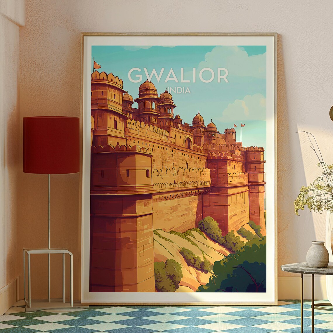 Gwalior India Historic Sandstone Fort Palace Ramparts Heritage Poster - Image 2