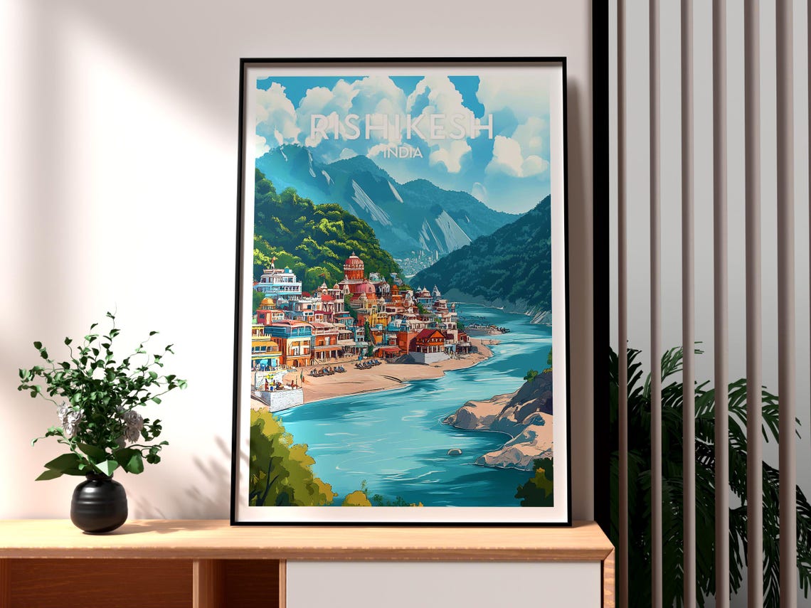 Rishikesh India Ganges River Temple Town Himalayas Travel Poster