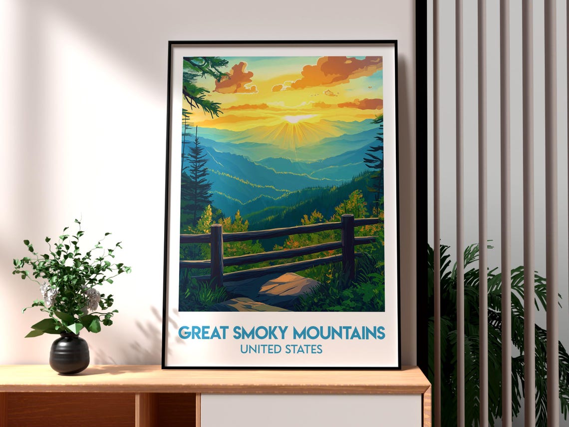 Great Smoky Mountains Sunrise Overlook Valley Morning View Poster