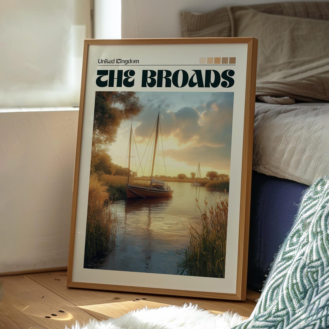 The Broads England Sailboat River Sunset Golden Travel Poster - Image 3