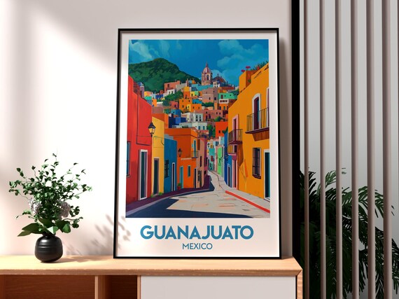Guanajuato Mexico Vibrant Hillside Colonial Street Travel Poster