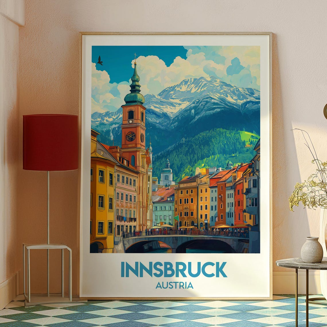 Innsbruck Austria Alpine Old Town Clock Tower Mountains Poster - Image 2