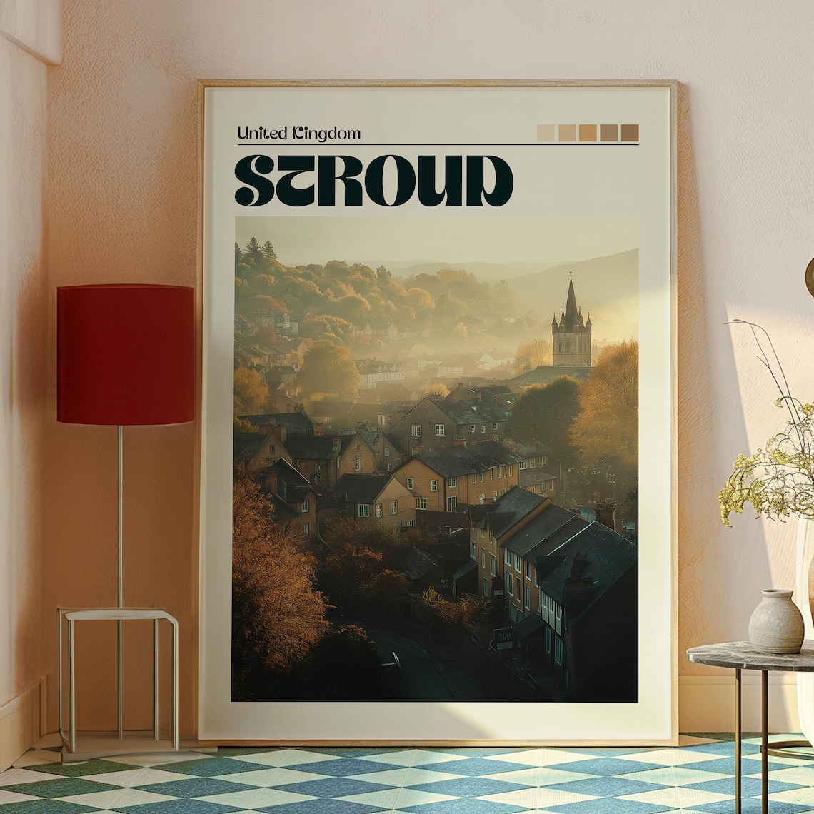 Stroud United Kingdom Cotswold Valley Autumn Mist Village Town Poster - Image 2