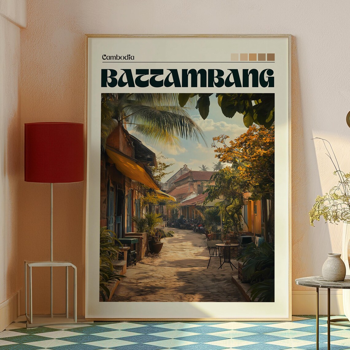 Battambang Cambodia Old Town Alley Street Cafe Travel Art Poster - Image 2
