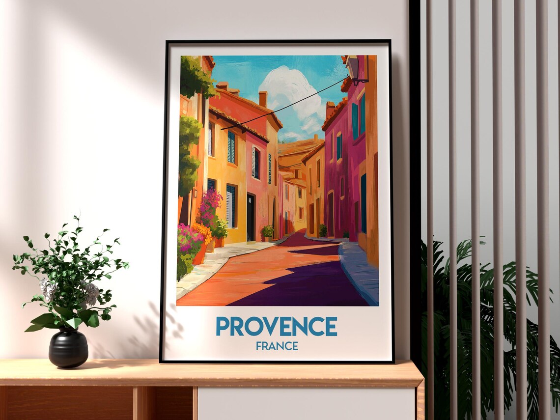 Provence France Sunny Village Street Pastel Houses Travel Poster