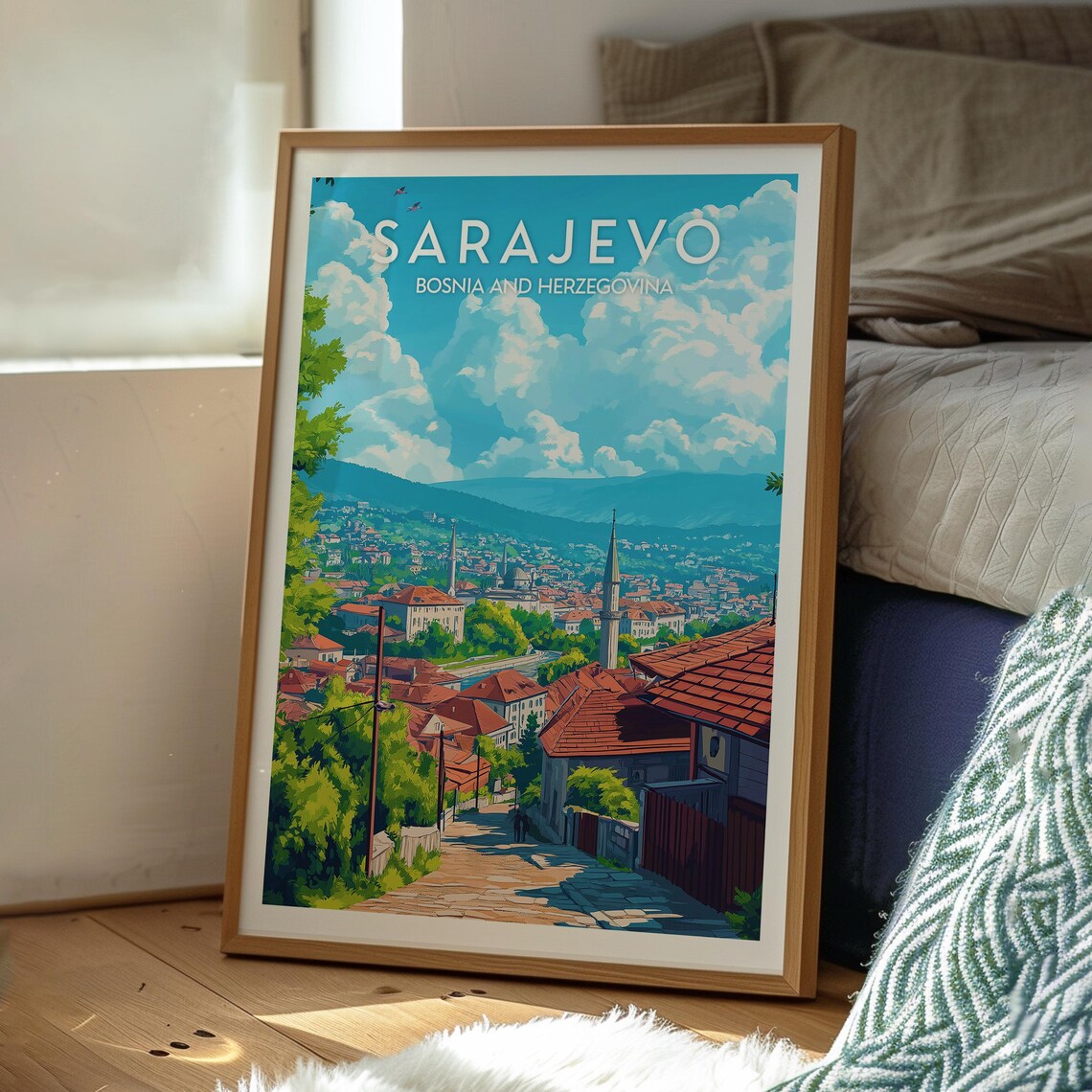 Sarajevo Bosnia and Herzegovina Old Town Retro Travel Poster - Image 3