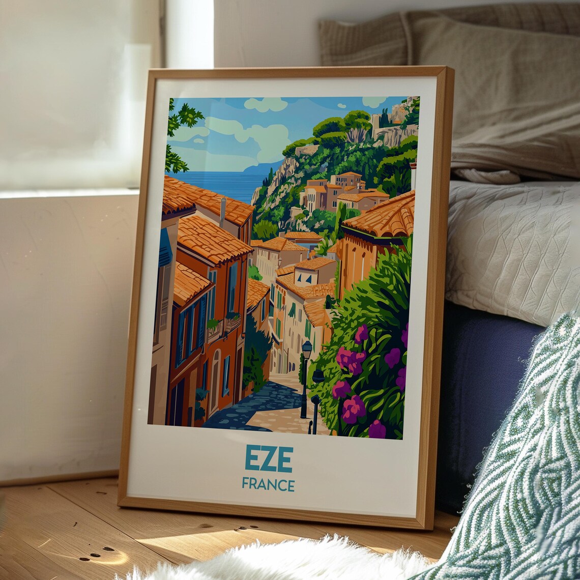 Eze France Retro Travel Poster Riviera Hilltop Village Sea View - Image 3