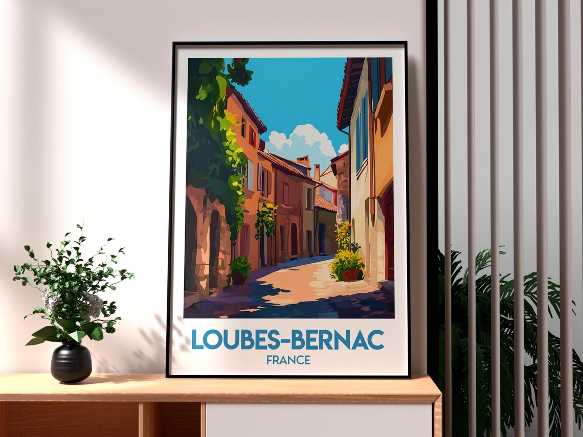 Loubes-Bernac France Village Street Sunlit Alley Travel Poster