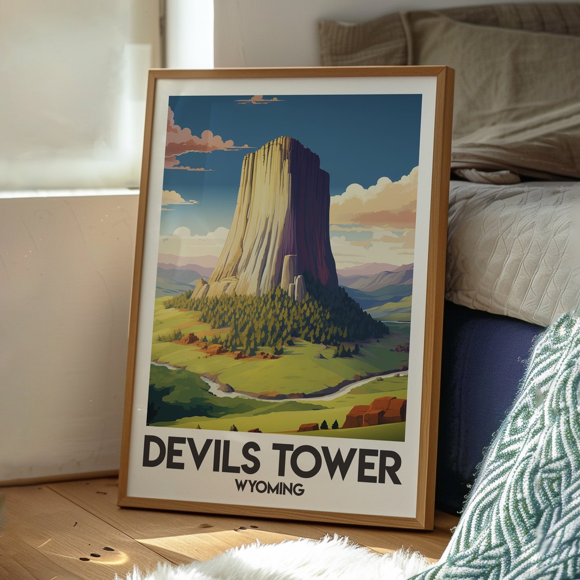 Devils Tower Wyoming Towering Rock Butte Valley Vista Poster - Image 3