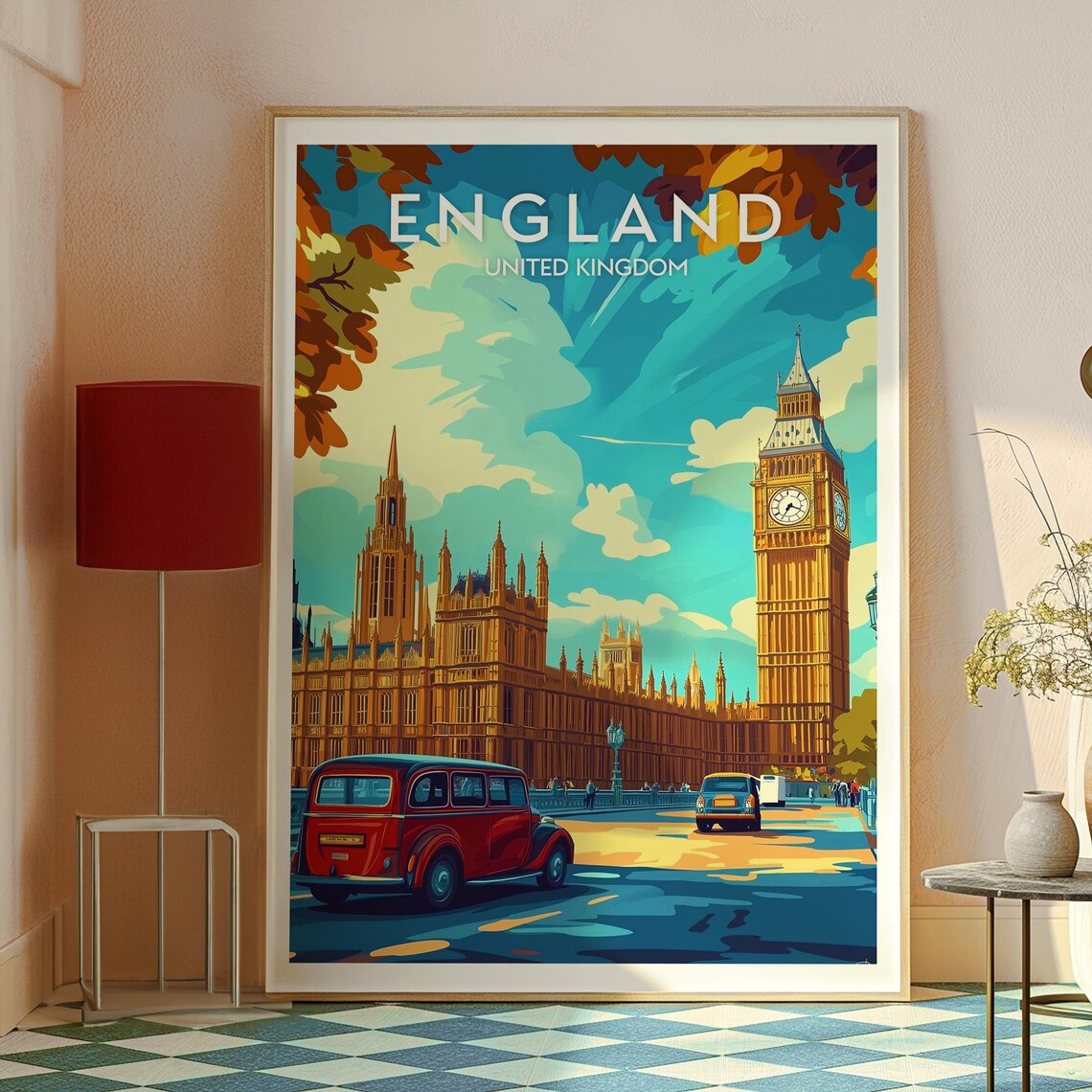England Big Ben London Retro Travel Poster Parliament River Art - Image 2